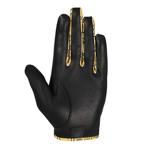 Gants de golf antidérapants à doigts complets avec imprimé tranches de pizza, paume en cuir noir, dos en maille extensible, panneaux jaunes en forme de fromage sur les doigts, compatibles avec les écrans tactiles - Product Image 3