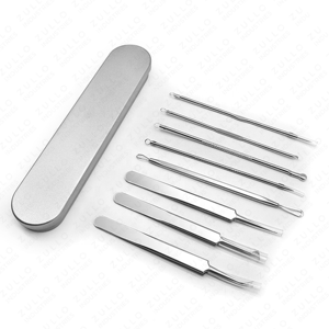 Professional 8 Piece Stainless Steel Acne Extractor Kit Blackhead Whitehead Remover <b>Tools</b> Set with Custom Logo Label Case - Product Image 4