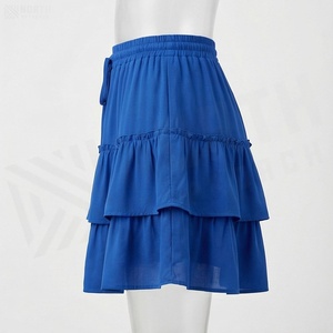 Mini-jupe en mousseline de soie bleue pour femme, taille élastique, volants, style évasé, tenue estivale élégante - Product Image 3