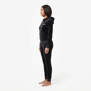 Wholesale Women's Black <b>Velour</b> Hoodie Jogger Set Full Zip Front Logo Casual <b>Tracksuit</b> Autumn Wear - Product Image 3