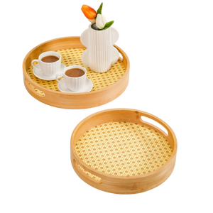 Bandeja de Servir de Bambú con Trenzado de Ratán, Hecha a Mano, Tejida Naturalmente, Estilo Americano, Ecológica, Apta para Alimentos, 12 Pulgadas, para Cocina, 100 Unidades - Product Image 3