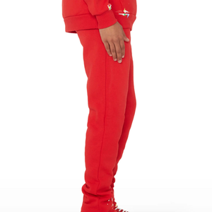 <b>Red</b> Hooded Tracksuit Full Length Sweatshirt And Pants Set Solid Color <b>Glitter</b> Print Streetwear Autumn Wear Men's Casual Jogger - Product Image 5