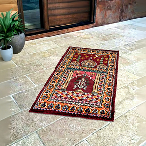 Alfombra de Oración Islámica Estilo Persa Color Borgoña, Alfombra de Mezquita Musulmana Suave y Lujosa, Alfombra de Terciopelo Floral, Decoración para el Hogar, Regalo - Product Image 5