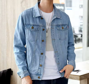 เสื้อแจ็คเก็ตยีนส์ผู้ชาย สีพื้น ผ้าฝ้ายฟอก ทรงลำลอง ปกคอพับ กระดุมติด ทรงปกติ ใส่ได้ในฤดูใบไม้ร่วง - Product Image 6