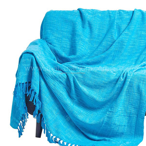 ผ้าห่มพับได้สำหรับร้านบูติกมีพู่สีชมพูโซฟาผ้าทอมือแบบนุ่ม - Product Image 2