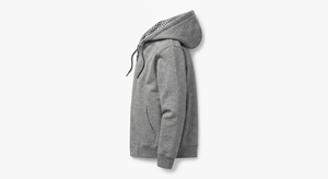 เสื้อฮู้ดซิปผู้ชายสีเทาเฮเธอร์ ลายสก็อตบุซับใน มีกระเป๋าข้าง - Product Image 3