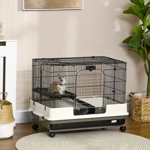2-Tier Black <b>Small</b> Animal Breeding Cage Rabbit Hutch Removable Tray Platform Ramp for Bunny Chinchillas Ferret Hedgehog Gerb - Product Image 2