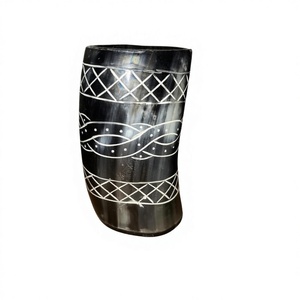 Viking Style Shot Glass Drinking Horn Flagon Title Authentic Buffalo Horn Eco-Friendly Round Shape Traditional Engrav - Product Image 1