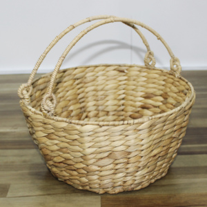 Natural Water Hyacinth Handwoven Picnic <b>Basket</b> <b>With</b> <b>Handles</b> - Product Image 5