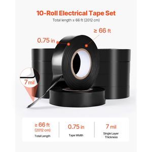 Nastro Isolante Elettrico 600V, 10 Rotoli, 3/4 X 66 ft, PVC, per Uso Generale, Ignifugo, Impermeabile, Gomma 0 221 F Sec - Product Image 2