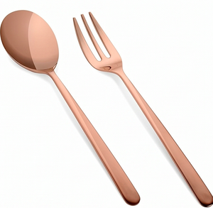 Ensemble cuillère et fourchette en acier inoxydable couleur or rose, couverts modernes pour table de fête, ustensiles métalliques résistants à la rouille - Product Image 1