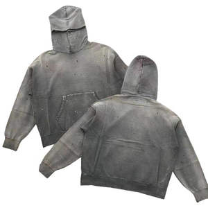 Sweat à capuche épais sans cordon, personnalisé, pour homme, effet vieilli, coupe oversize, uni, délavé à l'acide, style vintage - Product Image 1