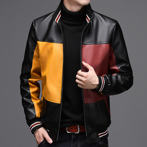 2025 Autumn Winter Short Thick Windproof Woolen Mens Varsity Leather <b>Jacket</b> with Studded Spikes and <b>Rhinestones</b> - Product Image 4
