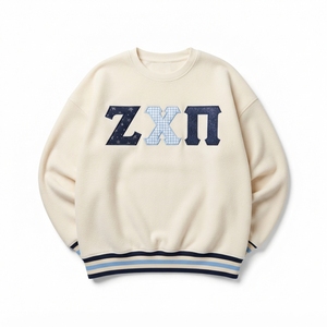 Women's Green Embroidered Greek Letter <b>Crewneck</b> Sweatshirt Full Sleeve Knitted Cotton Autumn Wear - Product Image 4