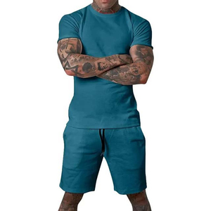 Conjunto de Camiseta y Pantalones Cortos de Algodón 100% Sólido de Alta Calidad, Dos Piezas, Ropa Deportiva Informal Personalizada, Venta al Por Mayor, Manga Corta de Verano - Product Image 6