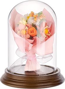 Base Redonda de Madera con Cúpula de Cristal para Mini Ramos de Flores, Decoración del Hogar, Regalo de Boda - Product Image 3
