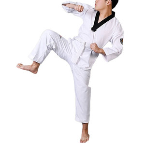Blue Taekwondo Uniform 100% Cotton Stretch Durable Regular Fit Adult Unisex Martial Arts Wear Kit Front Logo In-Stock - Product Image 5