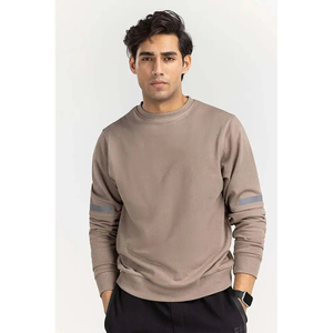เสื้อสเวตเชิ้ตแขนยาวผู้ชาย สีเทาอมน้ำตาล ลายทาง คอวี ผ้าฝ้ายนุ่ม สวมใส่สบาย สไตล์ลำลอง สตรีทแวร์ เสื้อผ้ากีฬาพื้นฐาน ขายส่ง - Product Image 3