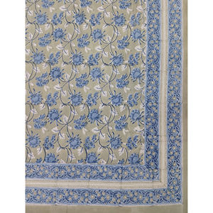 Sábana Plana de Algodón con Estampado Geométrico a Mano, 200 Hilos, Color Blanco, Azul y Gris Jaal, Transpirable, para Uso Doméstico, Hotelero y de Lujo - Product Image 2