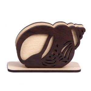 Coastal Wooden Napkin Holder Conch Shell Round Shape Novelty Design Handmade Basswood Tabletop Decor <b>Kitchen</b> Dining Accessory - Product Image 2