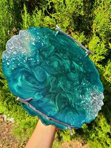 Plateau en résine élégant de haute qualité, fait main, motifs floraux, design personnalisable, logo sur mesure, modèle artisanal, décoration intérieure, bijoux, cosmétiques - Product Image 6