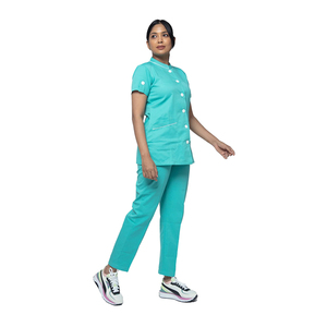 High Quality Hospital <b>Doctors</b> Uniform <b>Sets</b> Anti Bacterial Button Closure O Neck Short Sleeve Women Scrub <b>Sets</b> - Product Image 2
