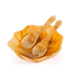 Large Resin <b>Serving</b> Bowl with 2 <b>Spoons</b> Handmade Decorative Salad & Snack Bowl Set for Home Kitchen & Tableware - Product Image 2