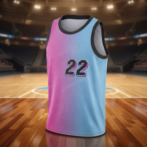 Camiseta de baloncesto unisex con gradiente de colores, sin mangas, cuello redondo, deportiva, con el número 22 - Product Image 2