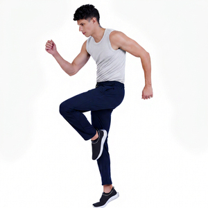 Pantalon skinny pour homme, taille haute, élastique, couleur unie, respirant, en spandex et polyester, poches latérales, longueur intégrale, 120g, été - Product Image 6
