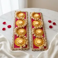 Tempat Lilin Diya Katun Buatan Tangan Tradisional dengan Bordir Emas dan Manik Mutiara untuk Dekorasi Pernikahan