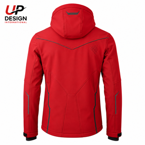 Custom Red Softshell <b>Jacket</b> <b>Waterproof</b> Windproof Hooded Outdoor Tactical Hiking Workwear Coat with Multiple Zip Pockets - Product Image 2