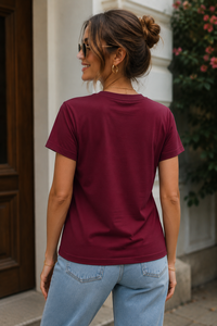 เอ็กซ์ สปอร์ต ซิตี้เสื้อยืดคอกลมสีทึบสำหรับผู้หญิง แขนสั้น ทรงปกติ เสื้อยืดกราฟิกระบายอากาศได้ดี มีหลายสีให้เลือก - Product Image 3