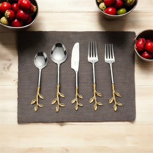 Modern Metal Cutlery Set <b>Mirror</b> Finish Gold Plated Branch Handle Spoons Fork Knife Dinnerware - Product Image 3