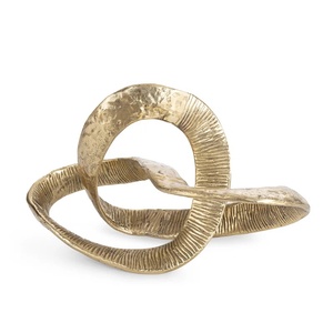 Handcrafted Two-Link Interlocking Metal Statue Antique Brass Finish Aluminum Abstract Ornament Hammered & Ribbed Texture Home - Product Image 1