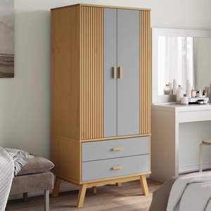 Armoire en bois de pin massif gris et brun, produit élégant et durable - Product Image 1