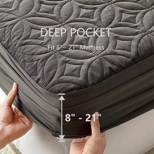 Nuevo 100% Protector de colchón impermeable Juego de cama Colchón acolchado equipado <span class=keywords><strong>con</strong></span> bolsillo profundo 8 "-21" Profundidad Suave y transpirable - Product Image 4