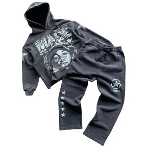 Conjunto Deportivo Personalizado para Hombre, Talla Grande, Lavado Ácido, Pantalones Deportivos y Sudadera con Capucha, Ropa Deportiva Ecológica 100% Algodón, Informal para Adultos, Reversible - Product Image 1