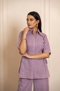 Conjunto de Dos Piezas de Algodón para Mujer, Top de Manga Corta con Cuello y Pantalones Anchos de Pierna Recta |   Conjunto de Dos Piezas Casual de Verano para Mujer - Product Image 2