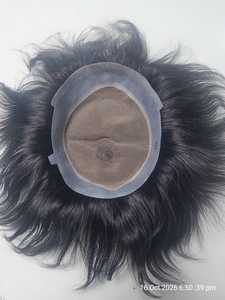 Prothèse capillaire noire pour hommes en cheveux indiens Remy, base en dentelle et PU, nœuds invisibles, options haute densité - Product Image 5