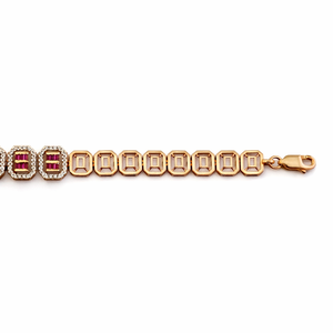 Bracelet tennis en or 18 carats avec cristaux baguette rouge rubis pour femme, bijoux géométriques de luxe, cadeau pour mariage ou fête - Product Image 4