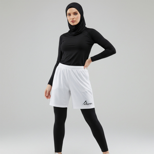 กางเกงขาสั้นออกกำลังกายสำหรับผู้หญิงมุสลิมแบบ 2 in 1 เอวสูง น้ำหนักเบา แห้งเร็ว ระบายอากาศดี UPF50+ เหมาะสำหรับออกกำลังกาย ยิม โยคะ แบบปกติ - Product Image 1