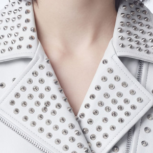 Women Turn-Down-Collar Leather Studded <b>Jackets</b> Female Waist Belt Leather Studded <b>Jacket</b> Ladies Studded Zipper Leather <b>Jacket</b> - Product Image 5