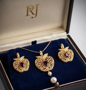 Conjunto de Joyería Ruby Apple, Collar con Gema Roja, Pendientes de Agua Dulce, Colgante de Filigrana Dorada, Joyería de Lujo para Boda, Regalo de Moda - Product Image 2