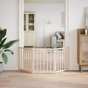 ประตูไม้สนแท้ขนาด 59.1 นิ้ว สำหรับสัตว์เลี้ยง แบบพับได้ 3 บาน พร้อมคอกกั้น - Product Image 3