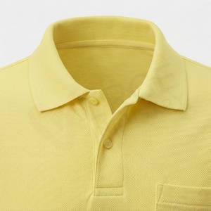 Polo en coton jaune à manches courtes pour homme avec poche, décontracté, respirant, coupe classique, style tissé Oxford uni - Product Image 4
