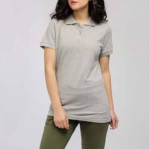 Polo à manches courtes gris pour femme, couleur unie, décontracté, tissé, avec boutons, coupe classique - Product Image 1