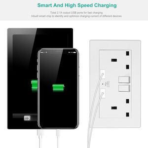 Dual <b>USB</b> Wall Charger with <b>Plug</b> Switch and Light Indicator 2.1A Duplex Dual Wall <b>Plug</b> Socket for UK Wall Outlets - Product Image 6
