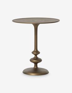 Vintage Antique Gold Textured Metal Side <b>Table</b> | Round Antiqued <b>Mirror</b>/marble Top Accent Stand - Product Image 2