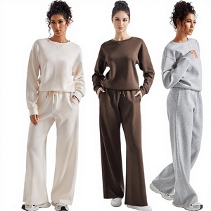 Ensemble de survêtement d'hiver respirant pour femme, en molleton épais, deux pièces, avec sweat à capuche oversize et pantalon, couleur unie, pour le sport et la détente - Product Image 5