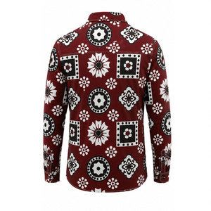 เสื้อเชิ้ตแขนยาวลายดอกไม้สีแดงสำหรับผู้ชาย พิมพ์ลายดิจิทัล สวมใส่สบาย เหมาะสำหรับทำงาน แฟชั่นยูนิฟอร์ม ผลิตจากวัสดุโพลีเอสเตอร์ - Product Image 3